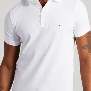 White Polo Tommy Hilfiger Shirt with Embroidered Logo! Large!